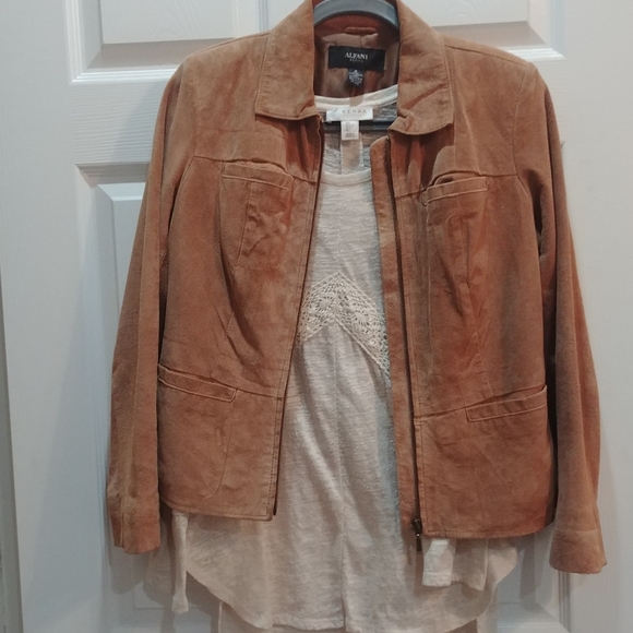 Alfani Genuine Suede jacket in camel Tan color vintage boxy basic Y2K Sz small - Picture 7 of 7